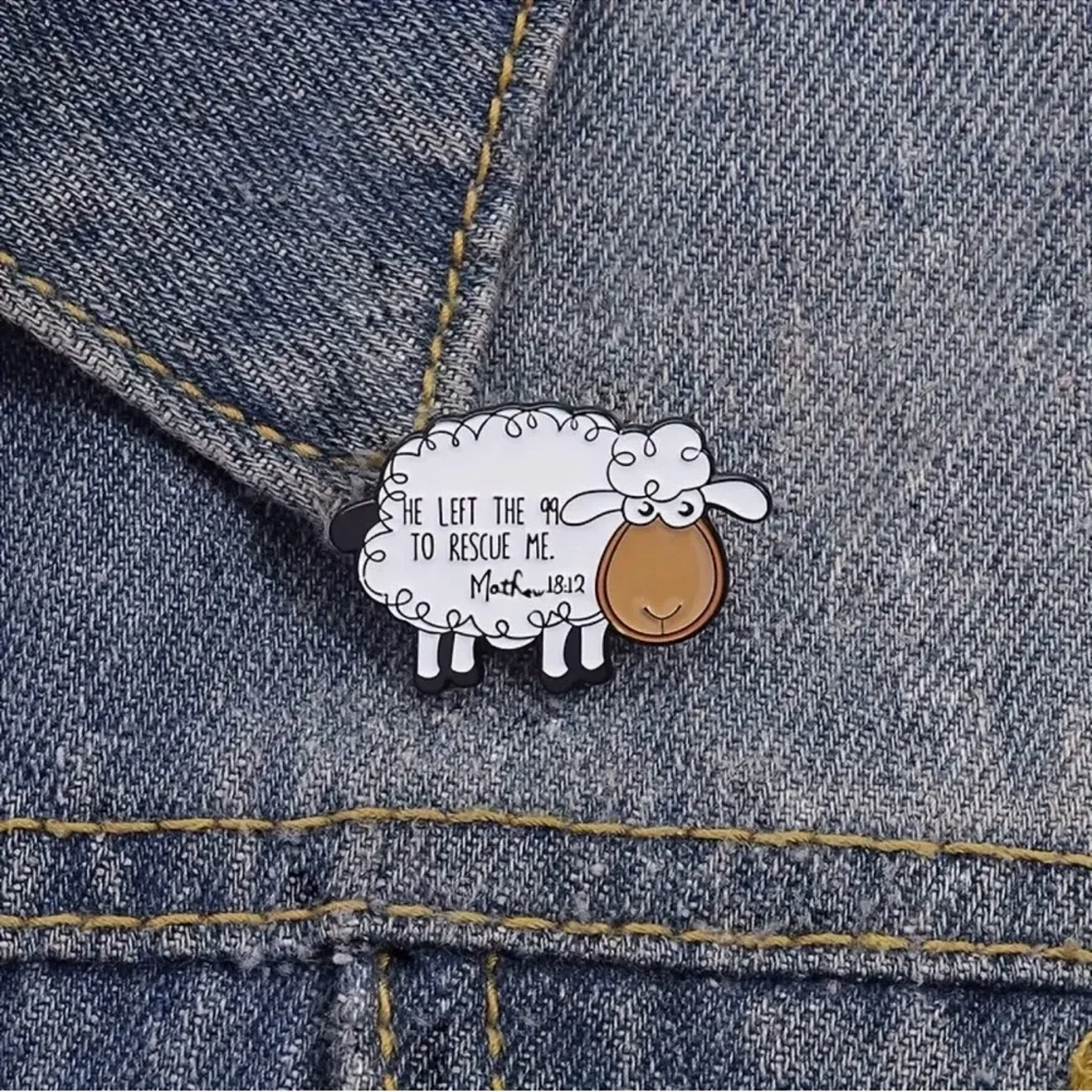 Inspirational Sheep Pin with Bible Verse Unisex “He Left the 99 to Rescue Me…”